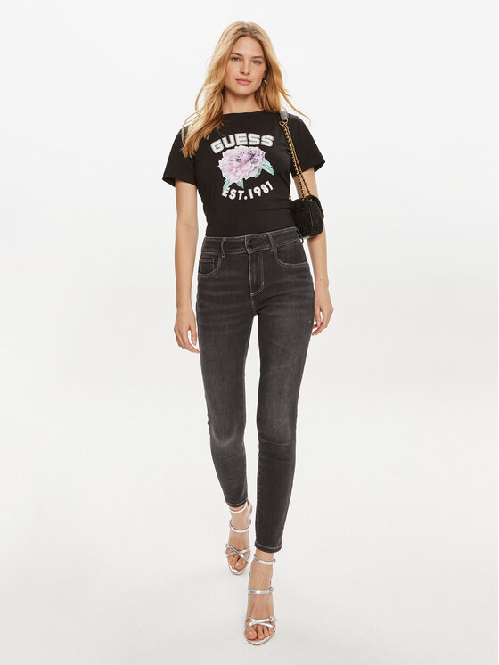 Guess Guess Marškinėliai Peony V4YI15 J1314 Juoda Regular Fit