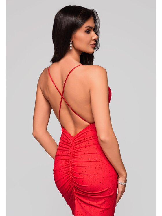 Ombre Ombre Sukienka koktajlowa LA-OM-DLR200 Czerwony Slim Fit