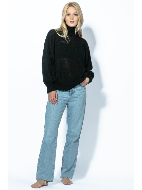 Fobya Fobya Sweter BEZSZWOWY OVERSIZOWY SWETER Z GOLFEM Z WEŁNY ALPAKI F1729 Czarny Oversize