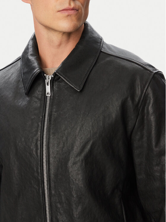 HUGO HUGO Odinė striukė Liro 50568644 Juoda Regular Fit