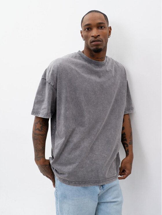 Urban City Urban City T-Shirt Szeroka luźna efekt sprania sprana 130175 Szary Oversize