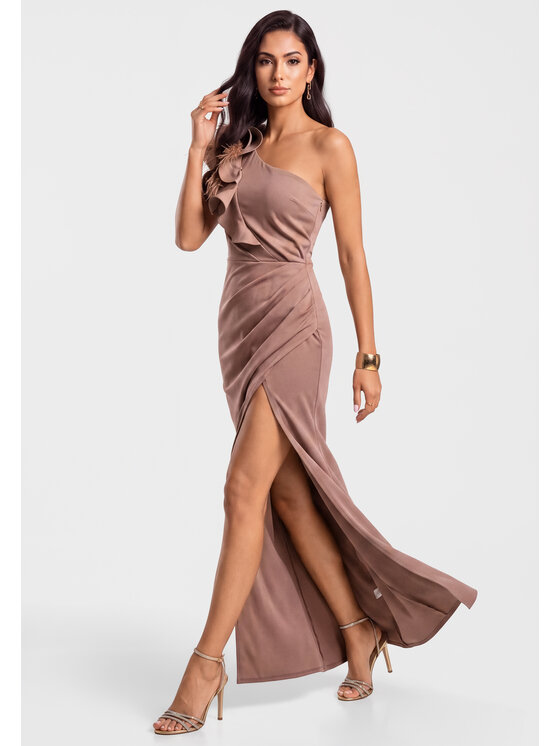 Ombre Ombre Sukienka wieczorowa LA-OM-DLR451 Brązowy Slim Fit