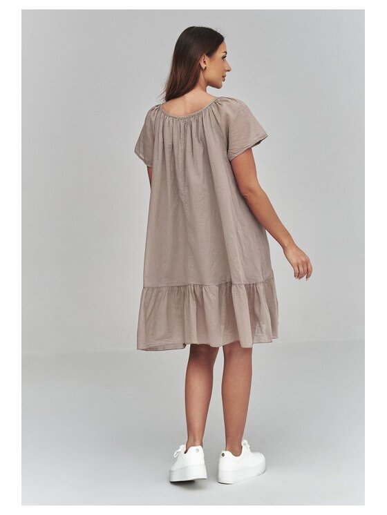 Makadamia Makadamia Sukienka codzienna C63 Brązowy Loose Fit