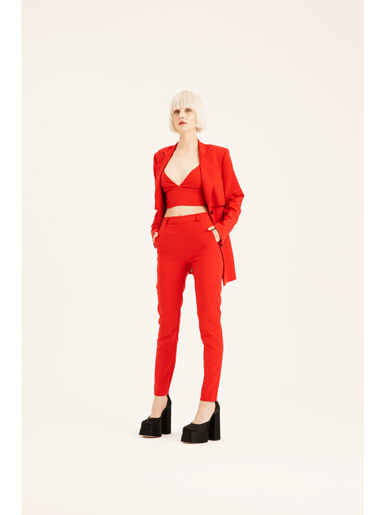 Chérir Paris Chérir Paris Spodnie garniturowe z trenem Czerwony Slim Fit