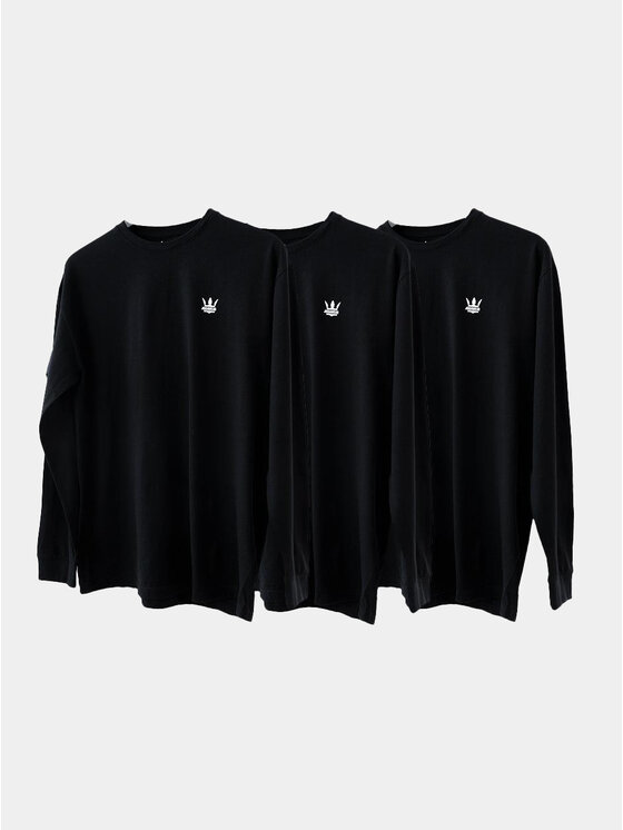 Jigga Wear Jigga Wear Longsleeve Zestaw 3 Koszulek Długim Rękawem Jigga Wear Mini Crown Czarna XXL Czarny Regular Fit