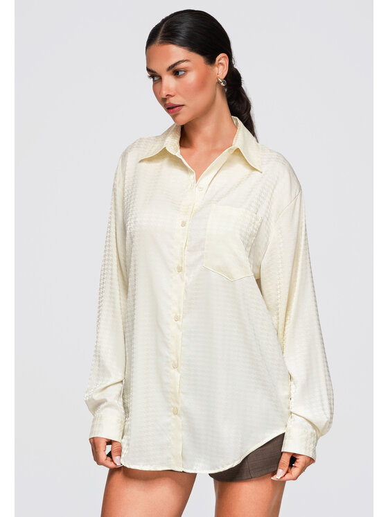 Ombre Ombre Koszula OW-SH-E0056 Kremowy Oversize