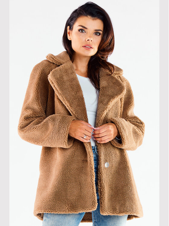 Awama Awama Płaszcz A534 Brązowy Basic Fit