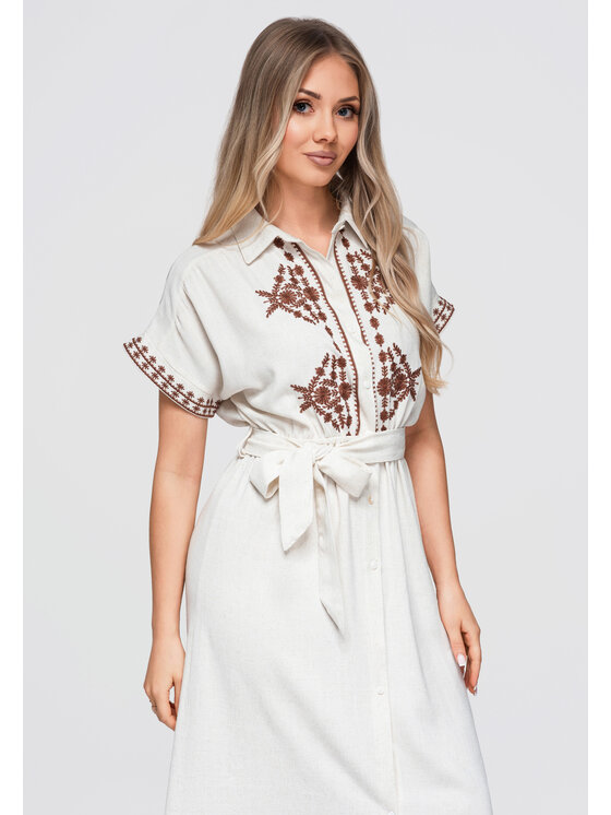 Ombre Ombre Sukienka letnia OW-DLR-E0012 Beżowy jasny Loose Fit