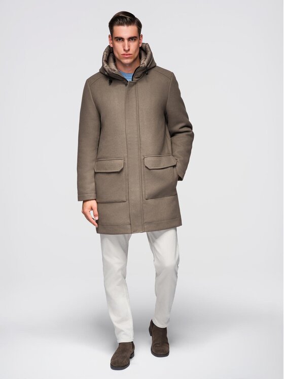 Ombre Ombre Płaszcz zimowy OM-COWC-0132 Brązowy Regular Fit