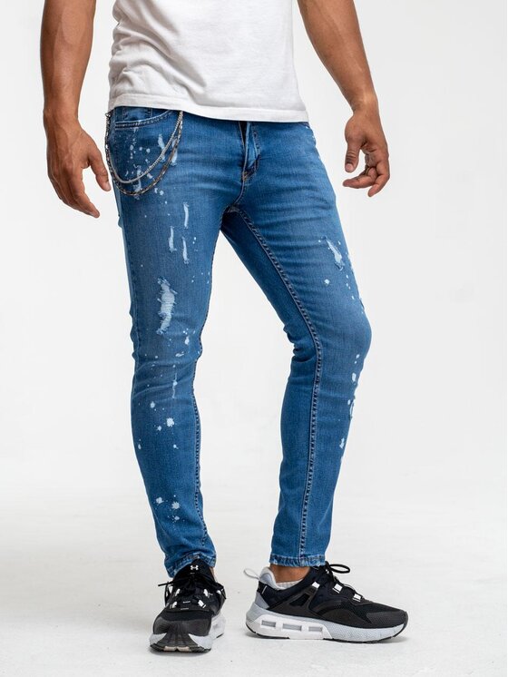 I8 Denim Spodnie Materiałowe Spodnie Jeansowe Z Uszkodzeniami Skinny Męskie Rodeo Laser 3229