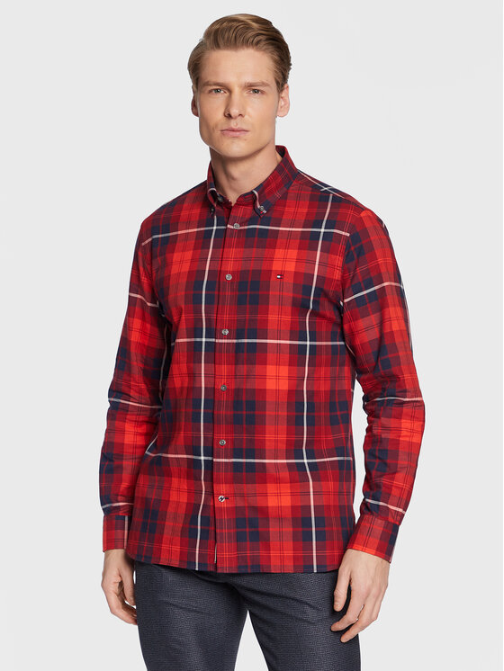 Tommy Hilfiger Tommy Hilfiger Srajca Oxford Blackwatch MW0MW29185 Rdeča Regular Fit