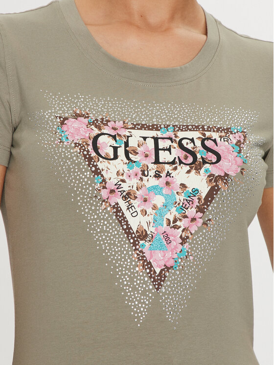 Guess Guess T-krekls Cherry Flower W4YI26 J1314 Zaļš Slim Fit