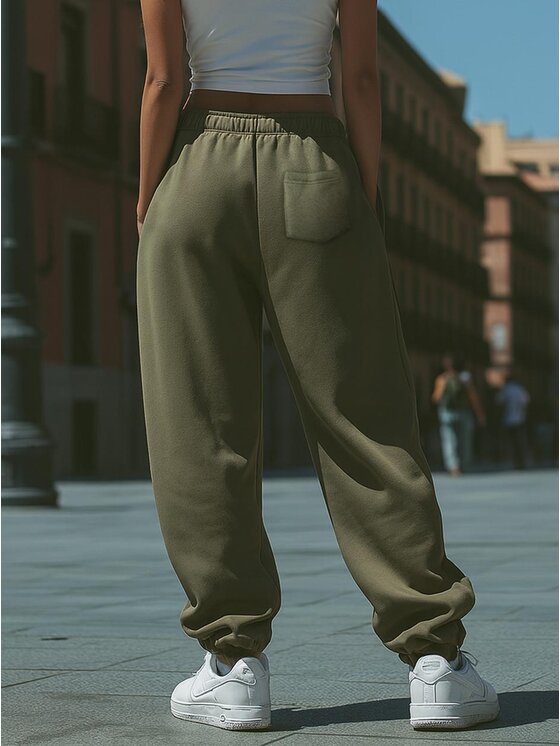 Jigga Wear Jigga Wear Spodnie dresowe Szerokie Luźne Baggy Damskie Khaki Jigga Haftowane Logo Drawcord XL Zielony Regular Fit