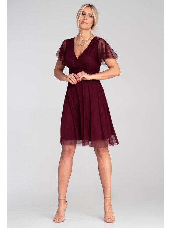 FIGL FIGL Sukienka koktajlowa M1206 Bordowy Flared Fit