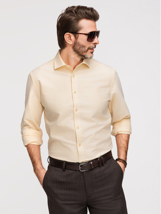 Ombre Ombre Koszula K705 Żółty jasny Regular Fit