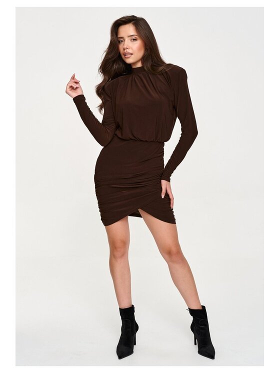 Makadamia Makadamia Sukienka codzienna M962 Brązowy Fitted Fit
