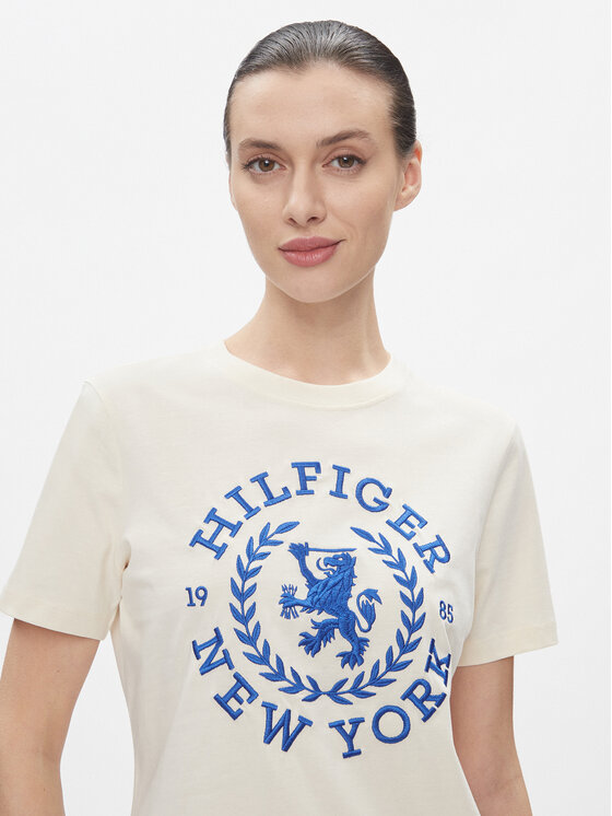 Tommy Hilfiger Tommy Hilfiger T-krekls Reg Crest C-Nk Tee Ss WW0WW41058 Écru Regular Fit