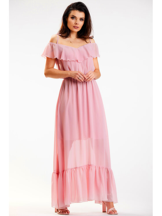 Awama Awama Sukienka letnia A573 Różowy Basic Fit