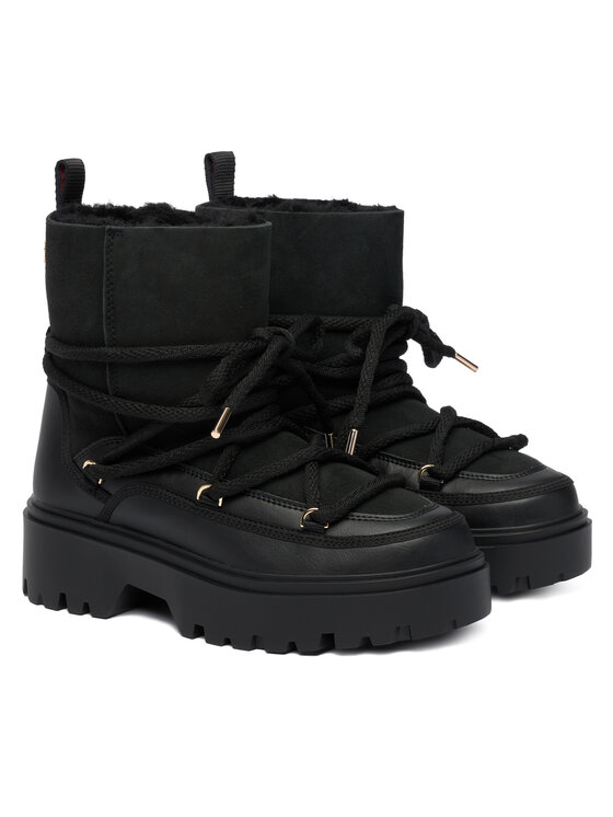 Tommy Hilfiger Tommy Hilfiger Śniegowce Real Shearling Laceup Snowboot FW0FW08996 Czarny