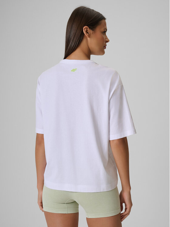 4F 4F T-Shirt BEACHWEAR Biały Boxy Fit