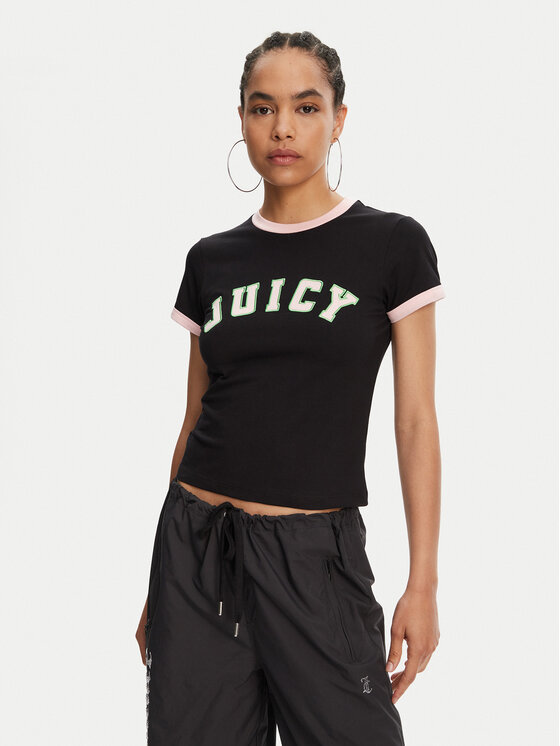 Juicy Couture Juicy Couture Marškinėliai Collegiate Ringer JCWCT125320 Juoda Slim Fit