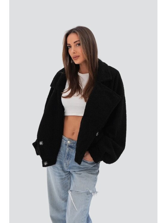 Chiara Wear Chiara Wear Kurtka damska Marynarka ze sztucznego baranka TEDDY Czarny Oversize