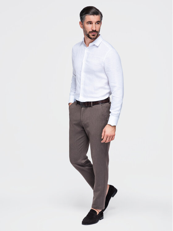 Ombre Ombre Chinosy OM-PACP-0307 Brązowy ciemny Regular Fit