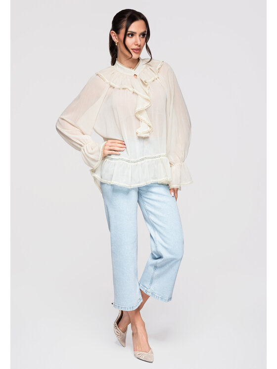 Ombre Ombre Bluzka OW-TS-E0005 Beżowy Loose Fit