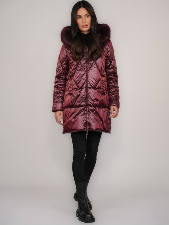 FAN LEATHER FAN LEATHER Kurtka puchowa Puchowa z Kapturem z Lisa Odpinanym 94 Bordowy Standard Fit