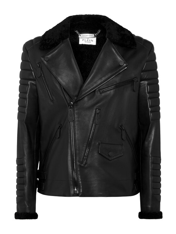 PHILIPP PLEIN PHILIPP PLEIN Kurtka skórzana 2471 Czarny Slim Fit