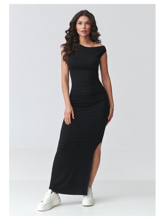 Makadamia Makadamia Sukienka codzienna M928 Czarny Fitted Fit