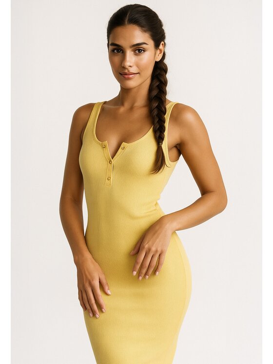 Nudyess Nudyess Sukienka letnia Louisiana midi z prążka Żółty Fitted Fit