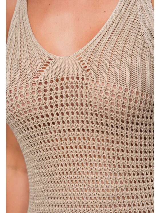 Ombre Ombre Sukienka wieczorowa OW-DLR-E0002 Beżowy Slim Fit