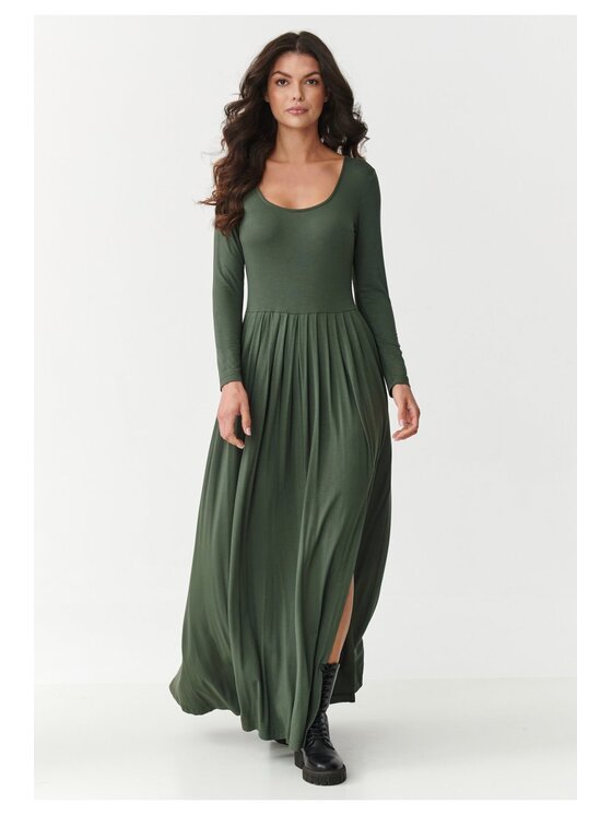 Makadamia Makadamia Sukienka codzienna M896 Khaki Flared Fit