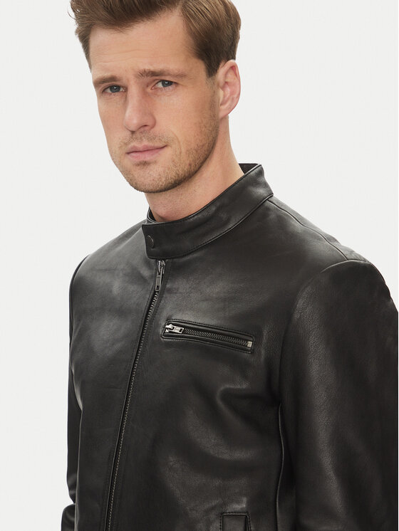 Serge Pariente Serge Pariente Lederjacke Retro Schwarz Slim Fit