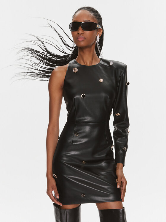 ROTATE ROTATE Kleid aus Kunstleder Embellished 111533 Schwarz Slim Fit