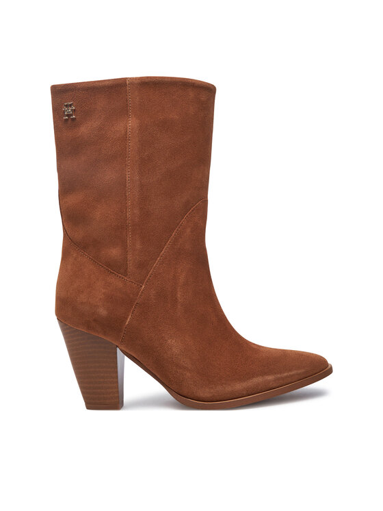 Tommy Hilfiger Členková obuv Mid Cowboy Heel Suede FW0FW08435 Hnedá