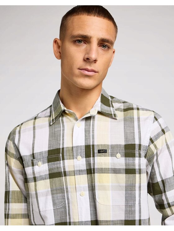 Lee Lee Koszula WORKER SHIRT 2.5 Zielony Relaxed Fit