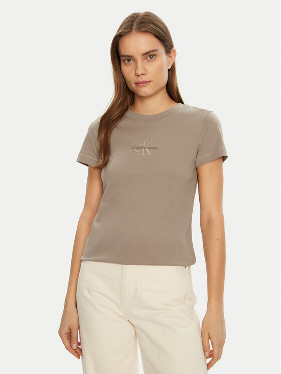 Calvin Klein Jeans Calvin Klein Jeans Marškinėliai Monologo J20J223563 Smėlio Slim Fit