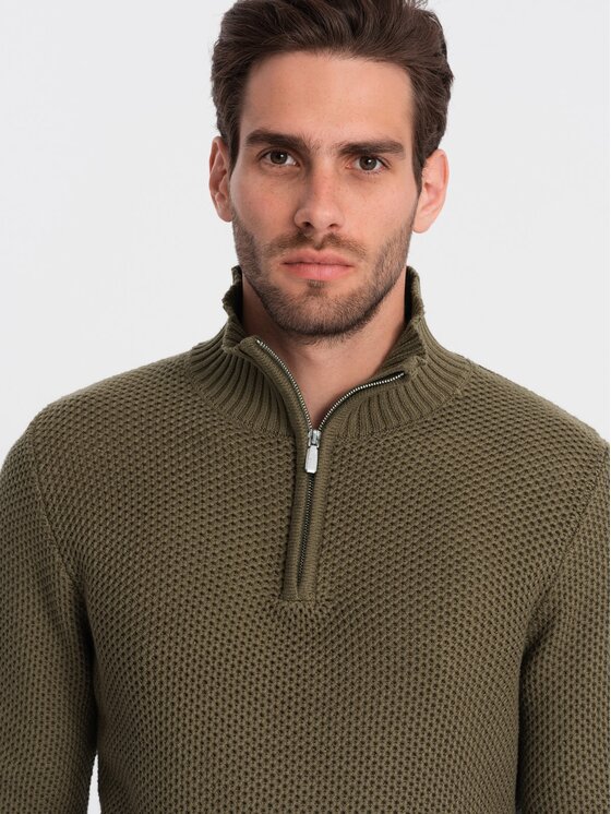 Ombre Ombre Sweter OM-SWZS-0105 Khaki Regular Fit