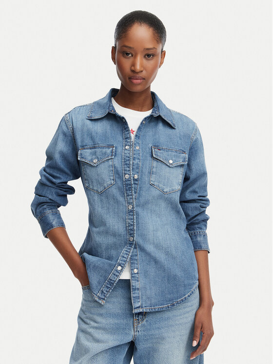 Tommy Jeans cămașă de blugi DW0DW23486 Albastru Regular Fit