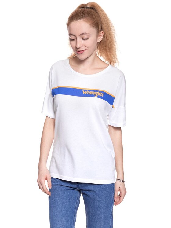 Wrangler Wrangler T-Shirt B&Y TRUCKER TEE Biały Regular Fit