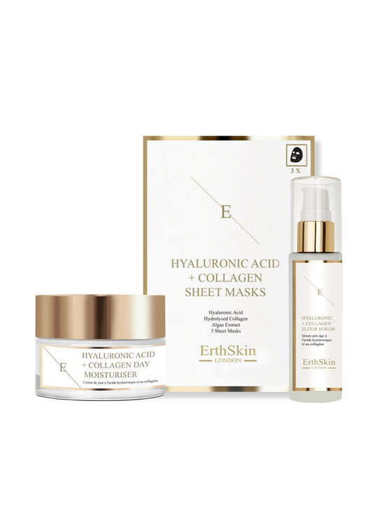 Erthskin London Erthskin London Krem na dzień z kwasem hialuronowym i kolagenem + Serum z kwasem hialuronowym i kolagenem + Maska Zestaw do pielęgnacji