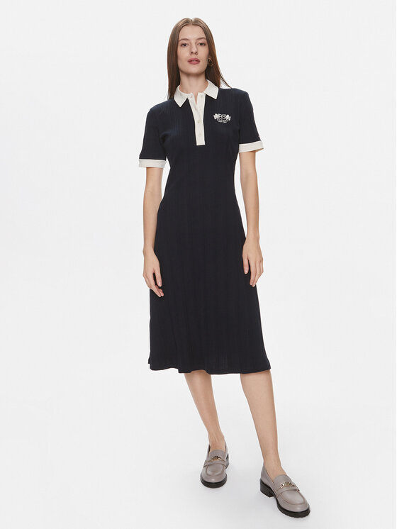 Tommy Hilfiger Tommy Hilfiger Trikotažinė suknelė F&F Crest 85 Polo Dress Rib WW0WW40617 Tamsiai mėlyna Regular Fit