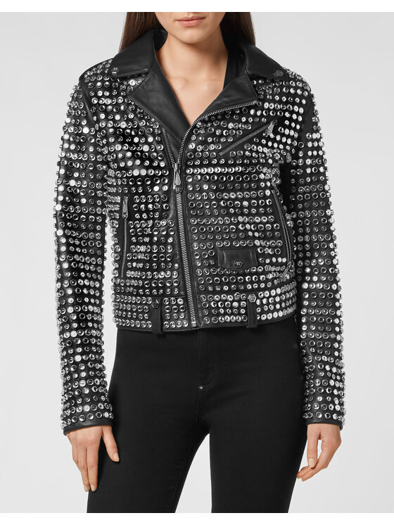 PHILIPP PLEIN PHILIPP PLEIN Kožená bunda 6285 Čierna Slim Fit