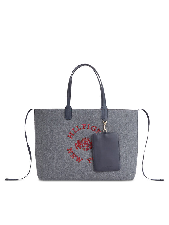 Geantă Tommy Hilfiger Iconic Tommy Tote Wool Logo AW0AW15576 Grey Line PSE
