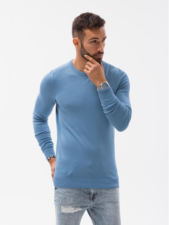 Ombre Ombre Sweter OM-SWBS-0106 Niebieski jasny Regular Fit