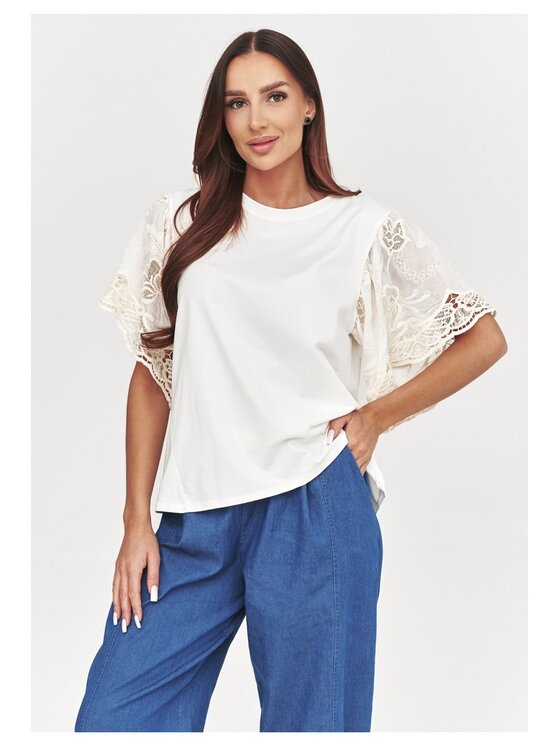 Makadamia Makadamia Bluzka C59 Biały Loose Fit