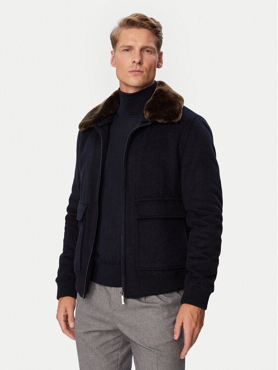 Bugatti Вълнено палто 276096-21061 Тъмносин Regular Fit