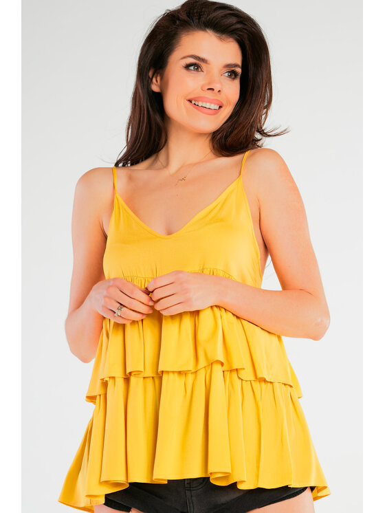 Awama Awama Bluzka A432 Żółty Basic Fit